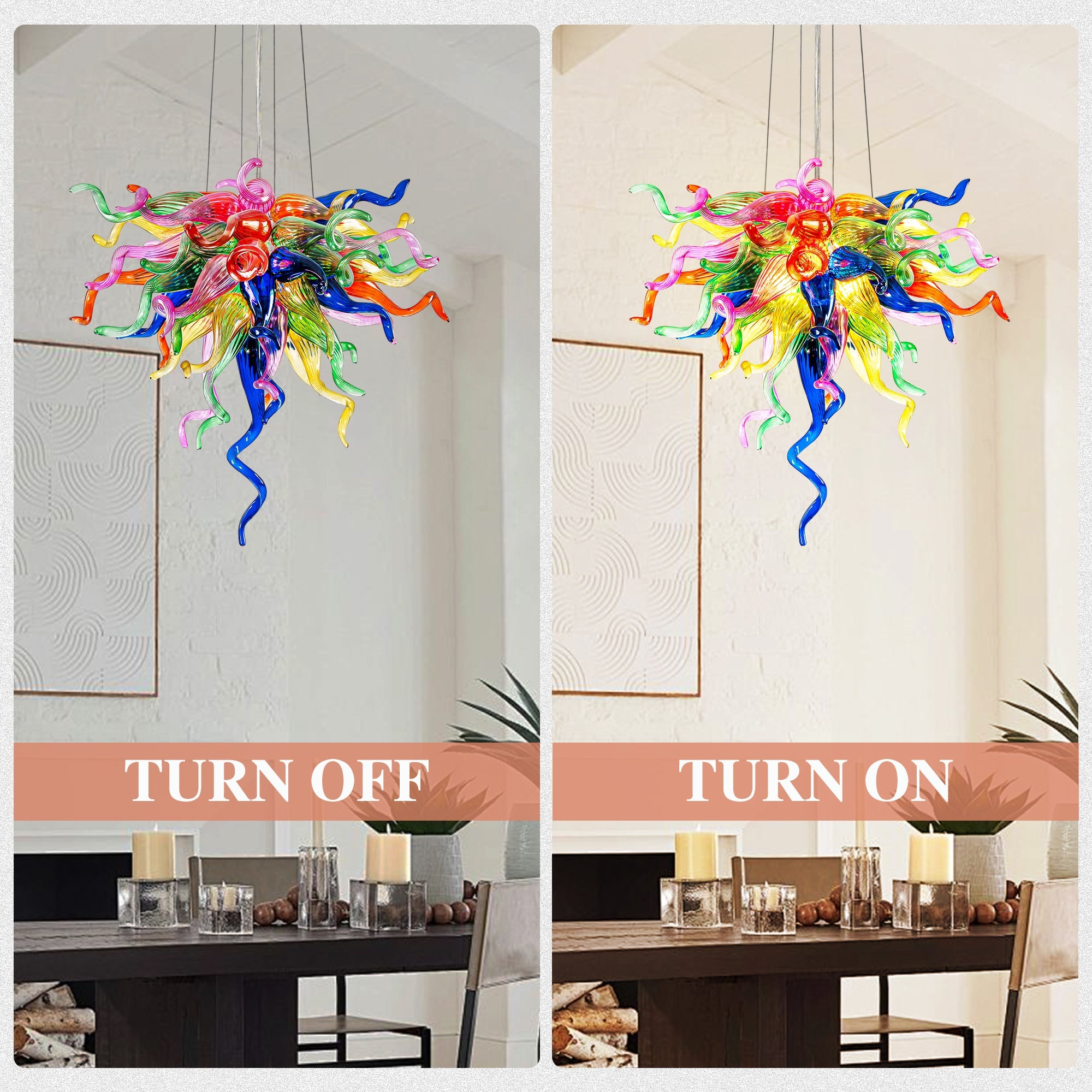 Chihly Style Vibrant Multi Colors Hand Blown Glass Chandelier Art Glass Murano Pendant Chandeliert - BeyPan