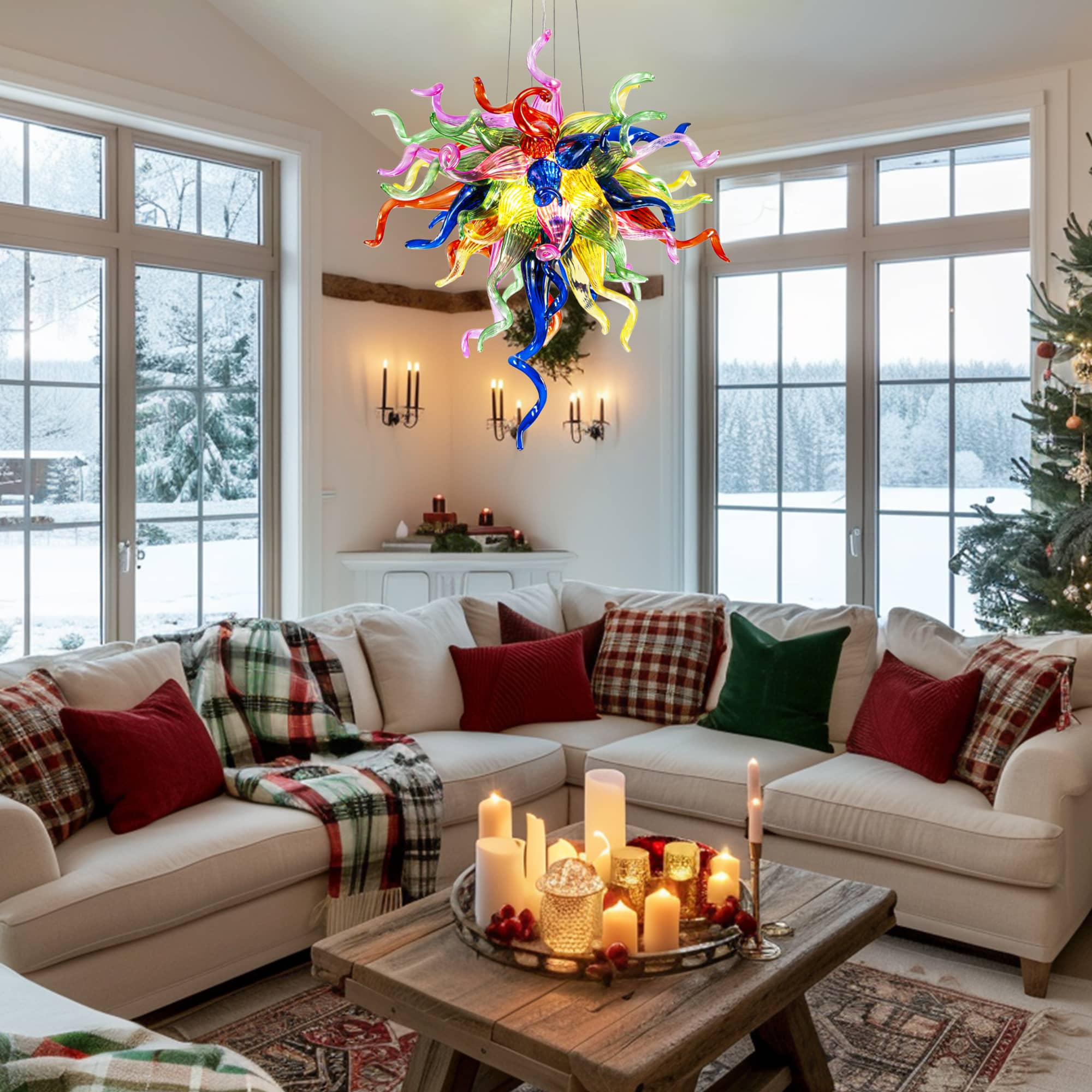 Chihly Style Vibrant Multi Colors Hand Blown Glass Chandelier Art Glass Murano Pendant Chandeliert - BeyPan
