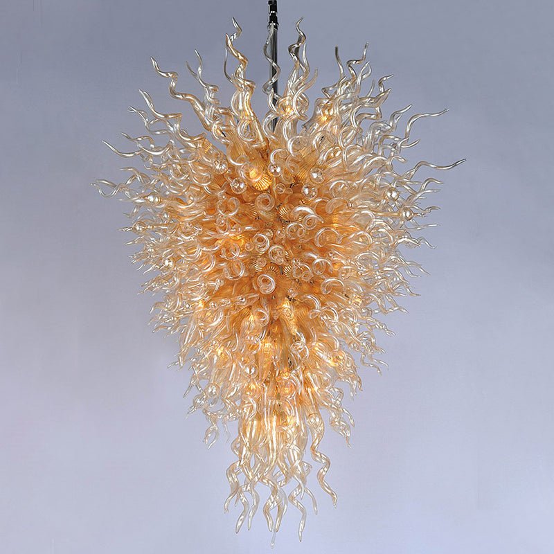 Chihuly Style Amber Glow Blown Glass Chandelier - Modern Electroplated Gold Art Zweitbild