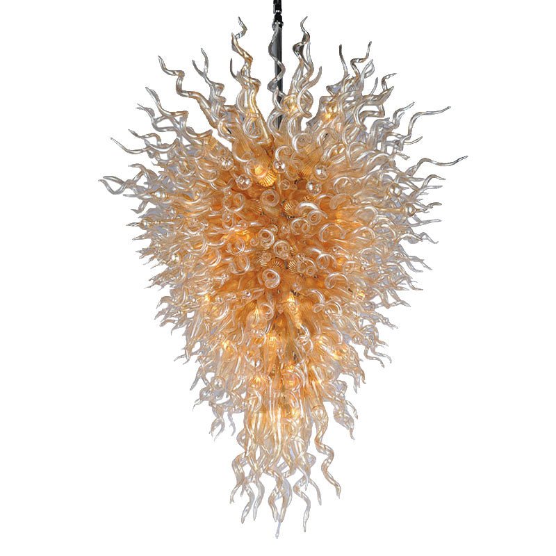 Chihuly Style Amber Glow Blown Glass Chandelier - Modern Electroplated Gold Art - BeyPan Hauptbild