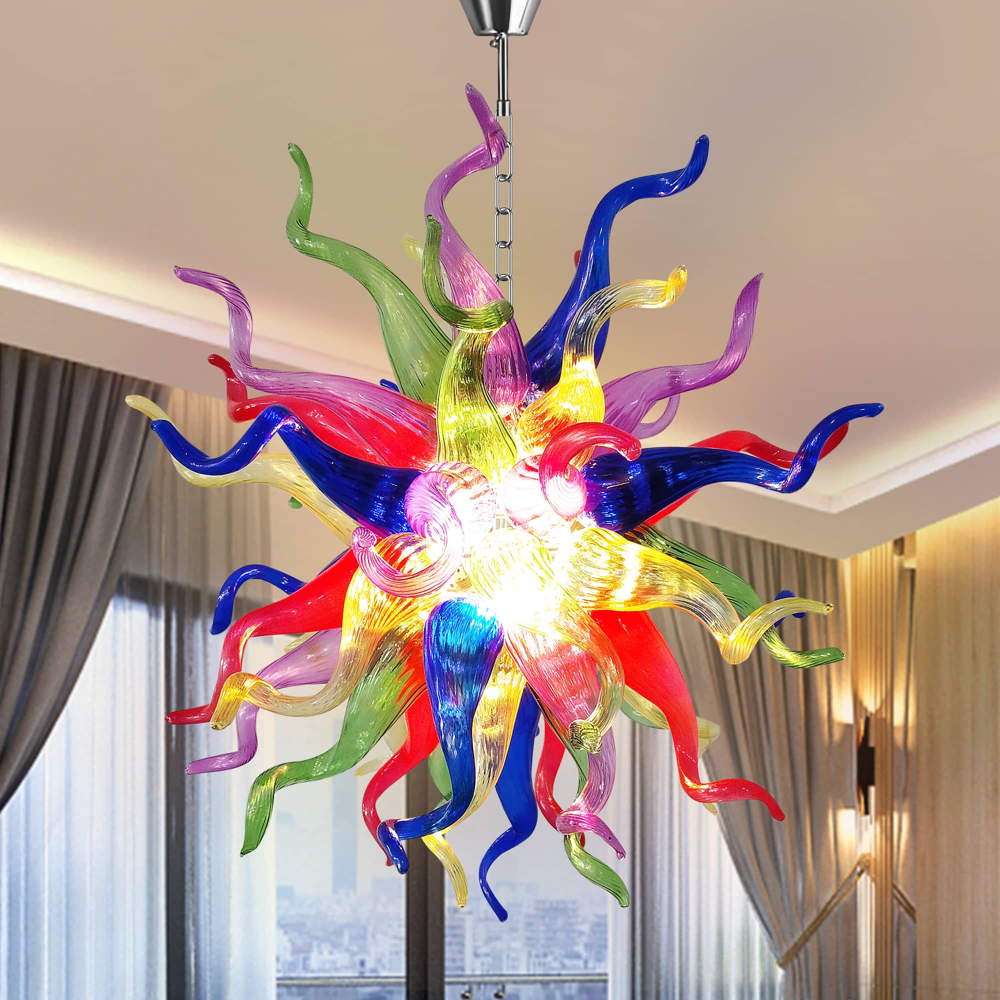 Chihuly Style Blown Glass Chandelier Artisan Rainbow Colorful Glass Zweitbild