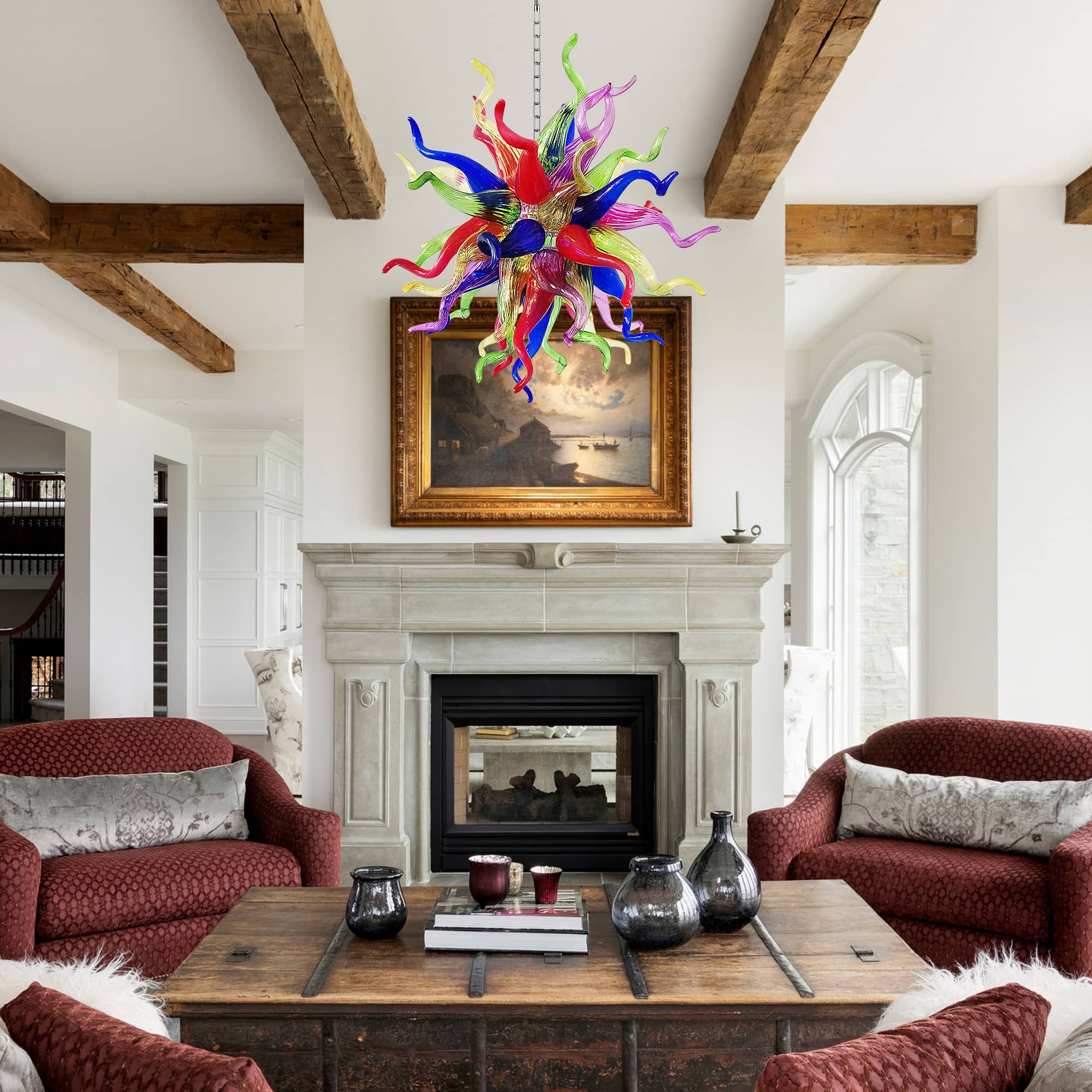 Chihuly Style Blown Glass Chandelier Artisan Rainbow Colorful Glass - BeyPan