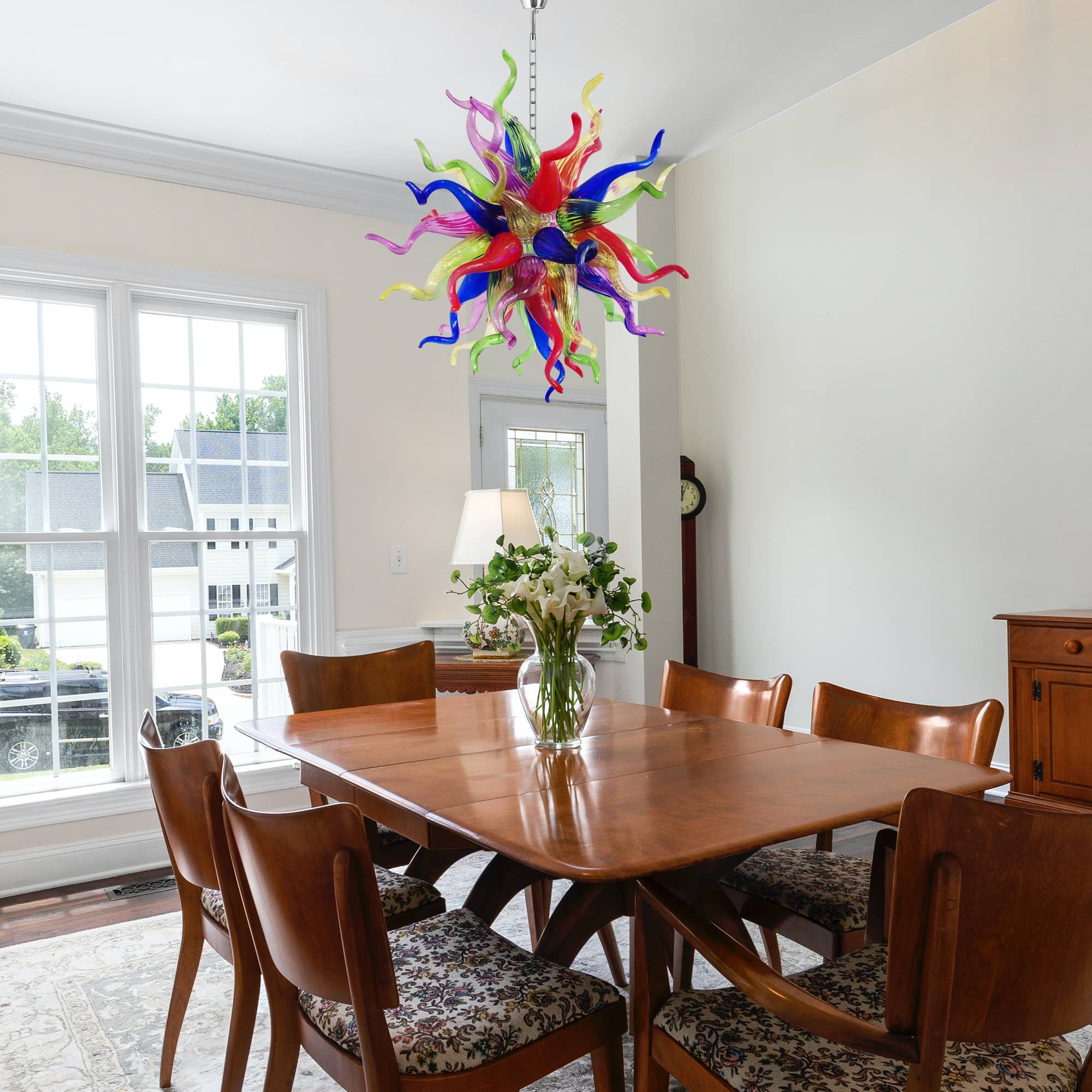Chihuly Style Blown Glass Chandelier Artisan Rainbow Colorful Glass - BeyPan