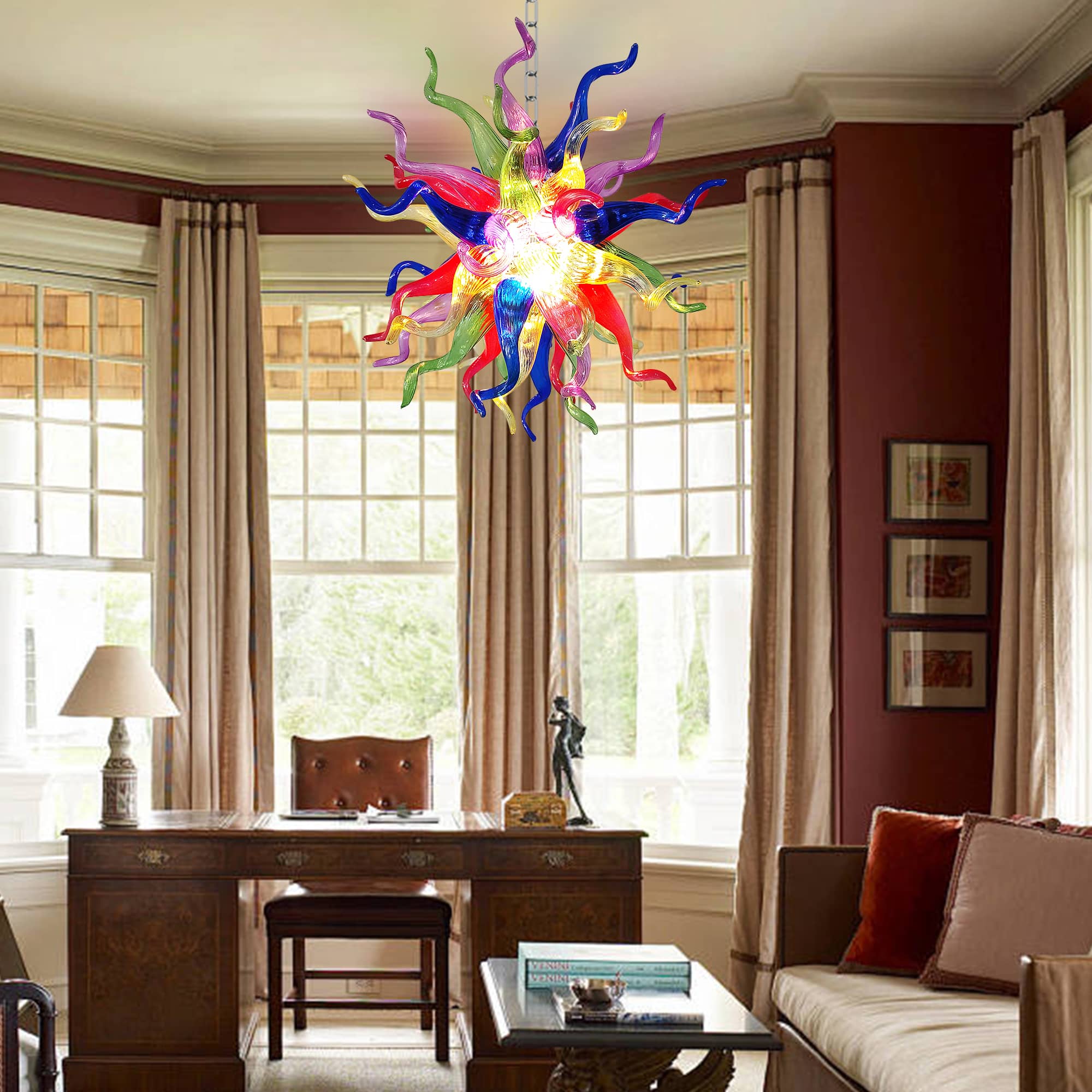 Chihuly Style Blown Glass Chandelier Artisan Rainbow Colorful Glass - BeyPan