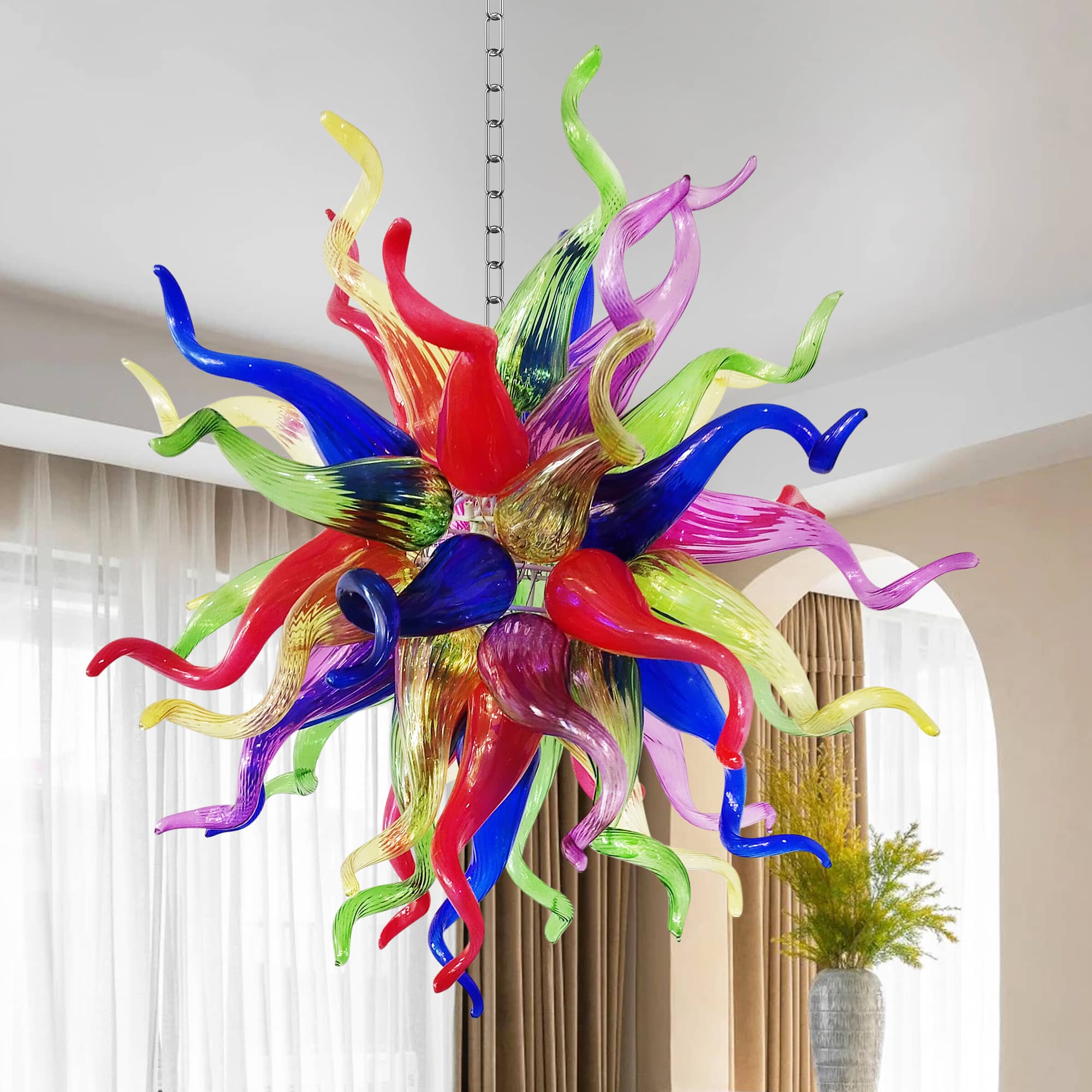 Chihuly Style Blown Glass Chandelier Artisan Rainbow Colorful Glass - BeyPan Hauptbild