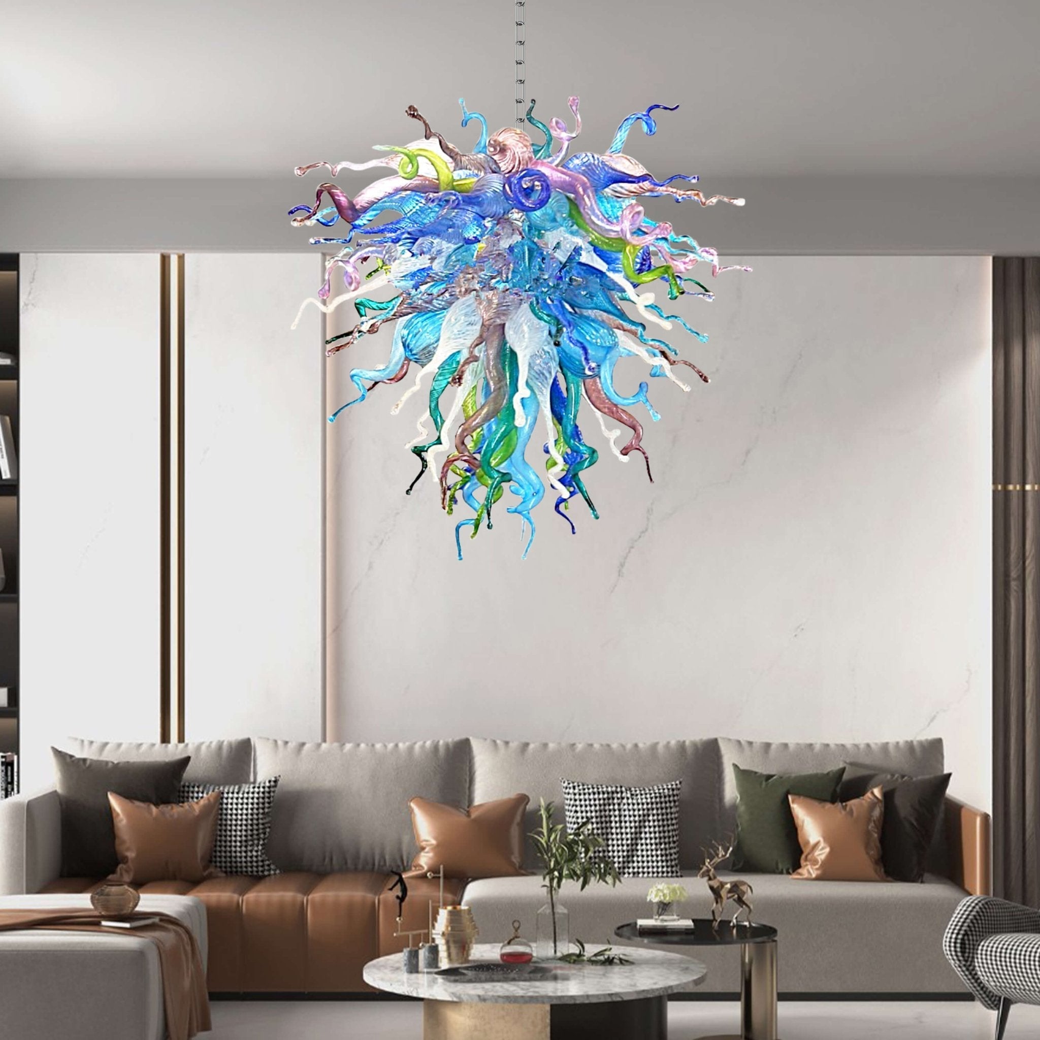 Chihuly Style Blown Glass Chandelier Colorful Murano Style Curly Art Glass - BeyPan