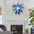 Chihuly Style Blown Glass Chandelier Gradient Blue And Frosted White - BeyPan