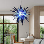 Chihuly Style Blown Glass Chandelier Gradient Blue And Frosted White - BeyPan