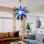 Chihuly Style Blown Glass Chandelier Gradient Blue And Frosted White - BeyPan