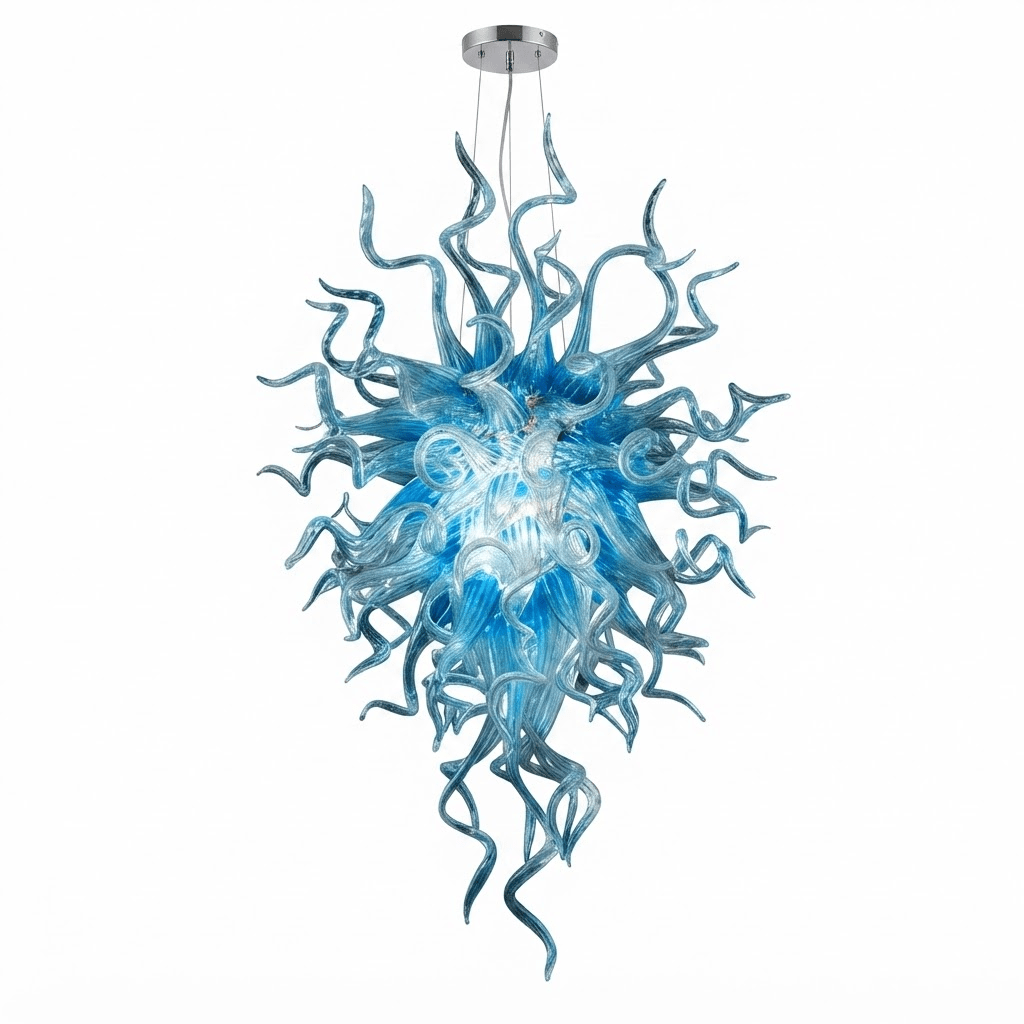 Chihuly Style Blown Glass Chandelier – Ice Blue Handcrafted Art Glass Lighting - BeyPan Hauptbild