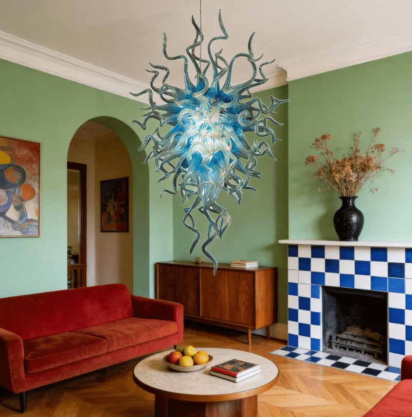 Chihuly Style Blown Glass Chandelier – Ice Blue Handcrafted Art Glass Lighting Zweitbild