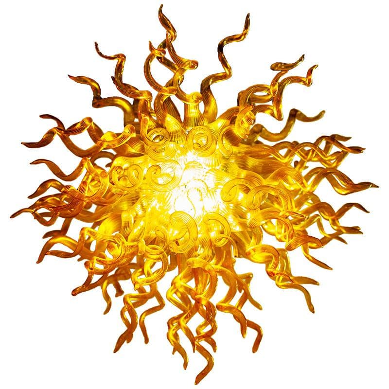 Chihuly Style Blown Glass Chandelier | Spunik Shape Gold Amber Color - BeyPan