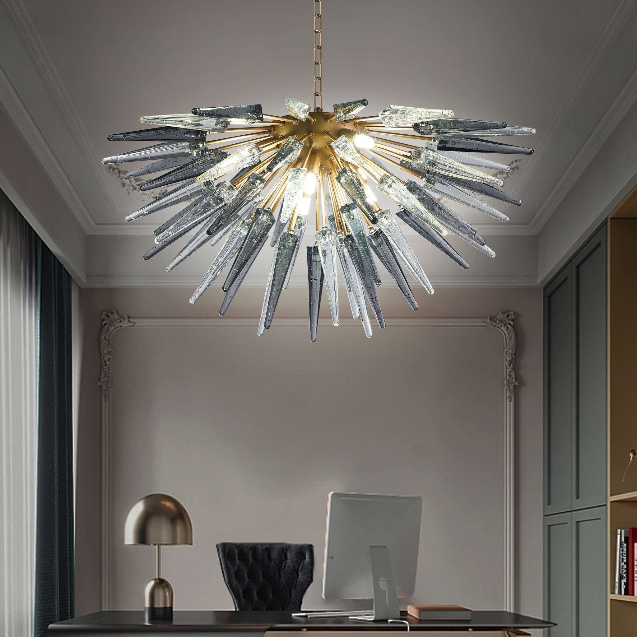 Chihuly Style Blown Glass Chandeliers Clear And Grey Sting Half Sphere Shape Zweitbild