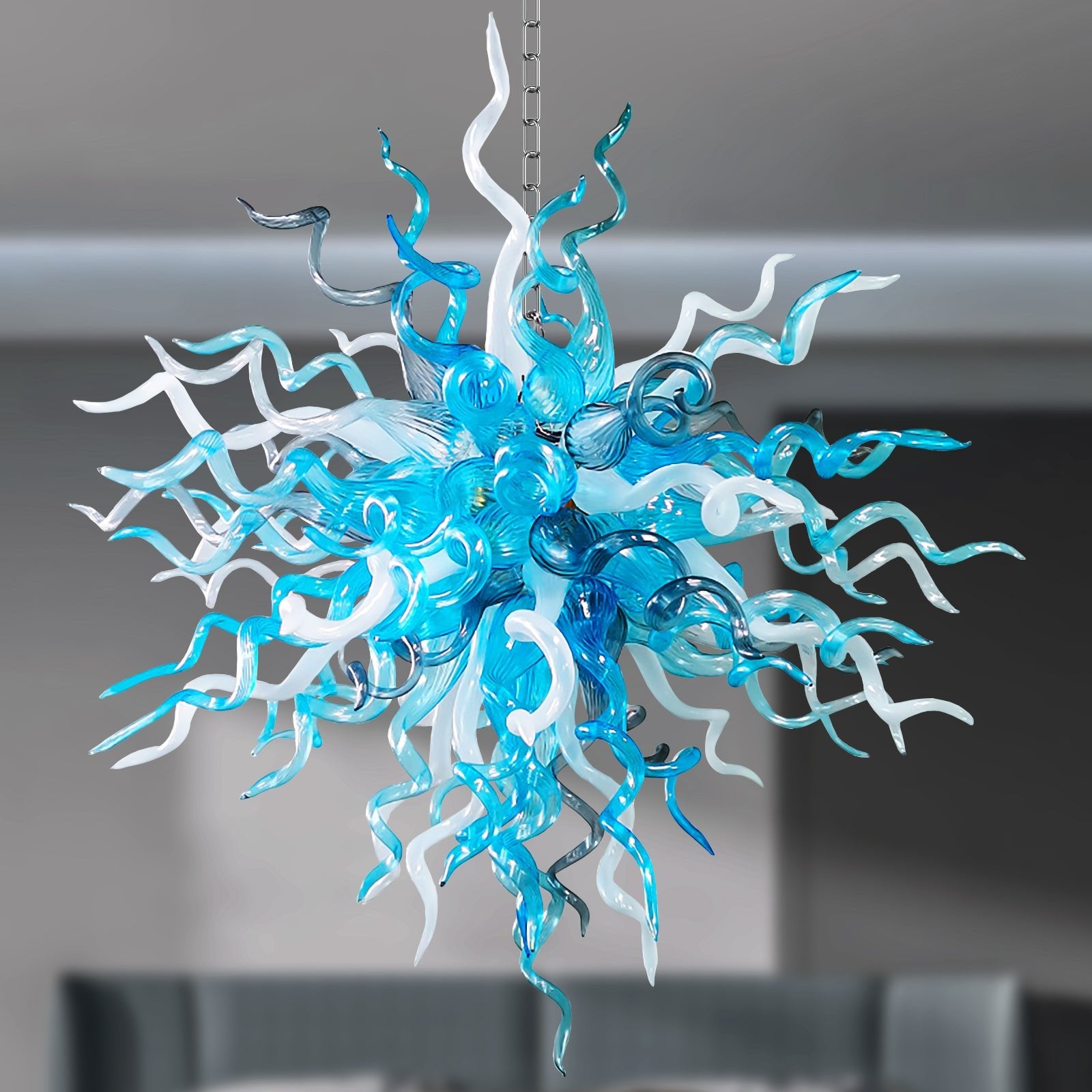 Chihuly Style Blue Gray and White Blown Glass Chandelier - BeyPan Hauptbild