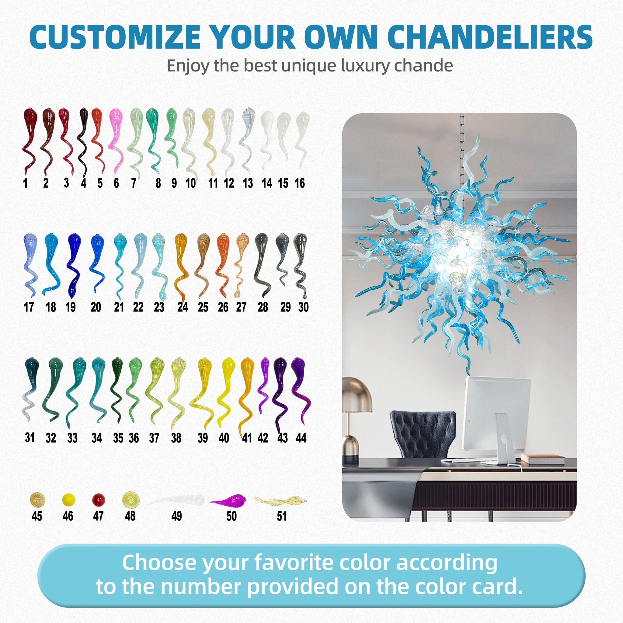 Chihuly Style Blue Gray and White Blown Glass Chandelier - BeyPan