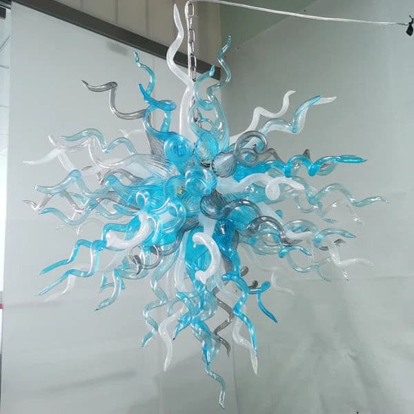 Chihuly Style Blue Gray and White Blown Glass Chandelier - BeyPan