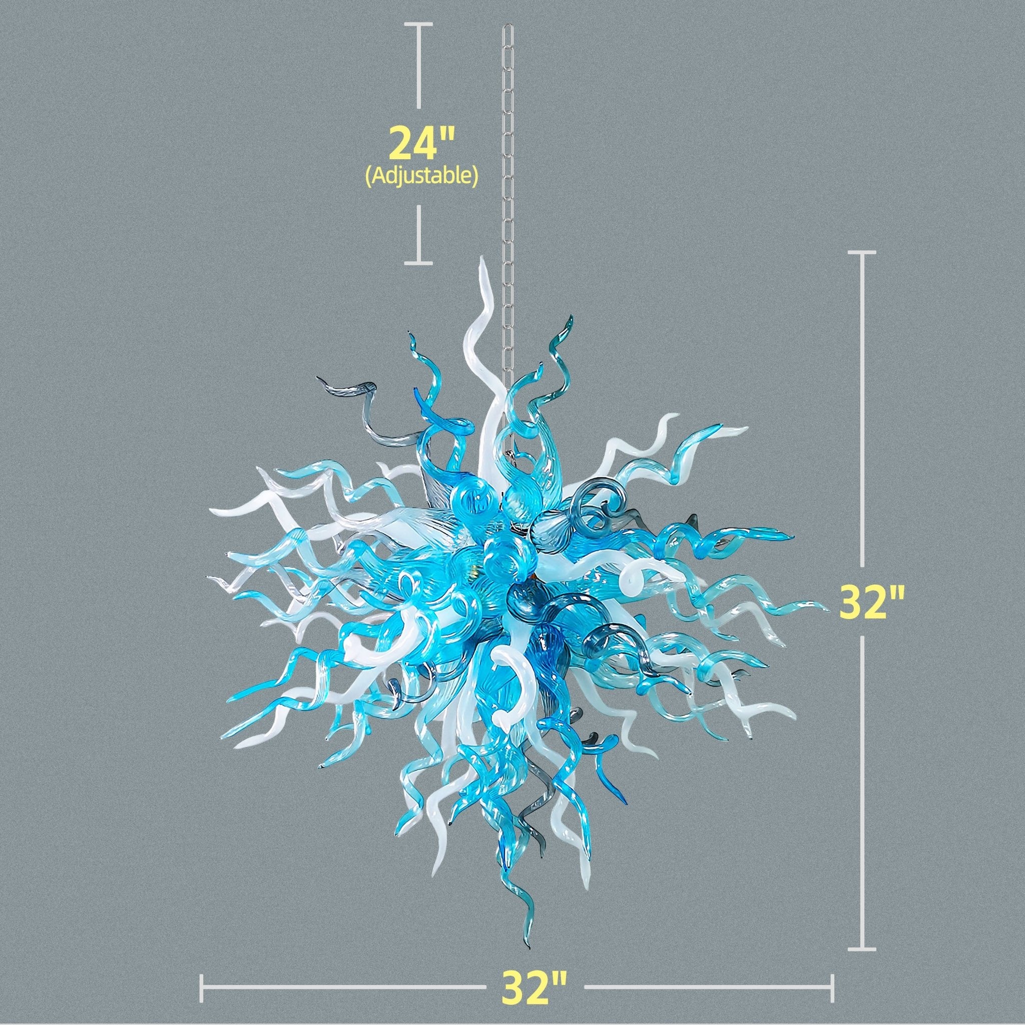 Chihuly Style Blue Gray and White Blown Glass Chandelier - BeyPan