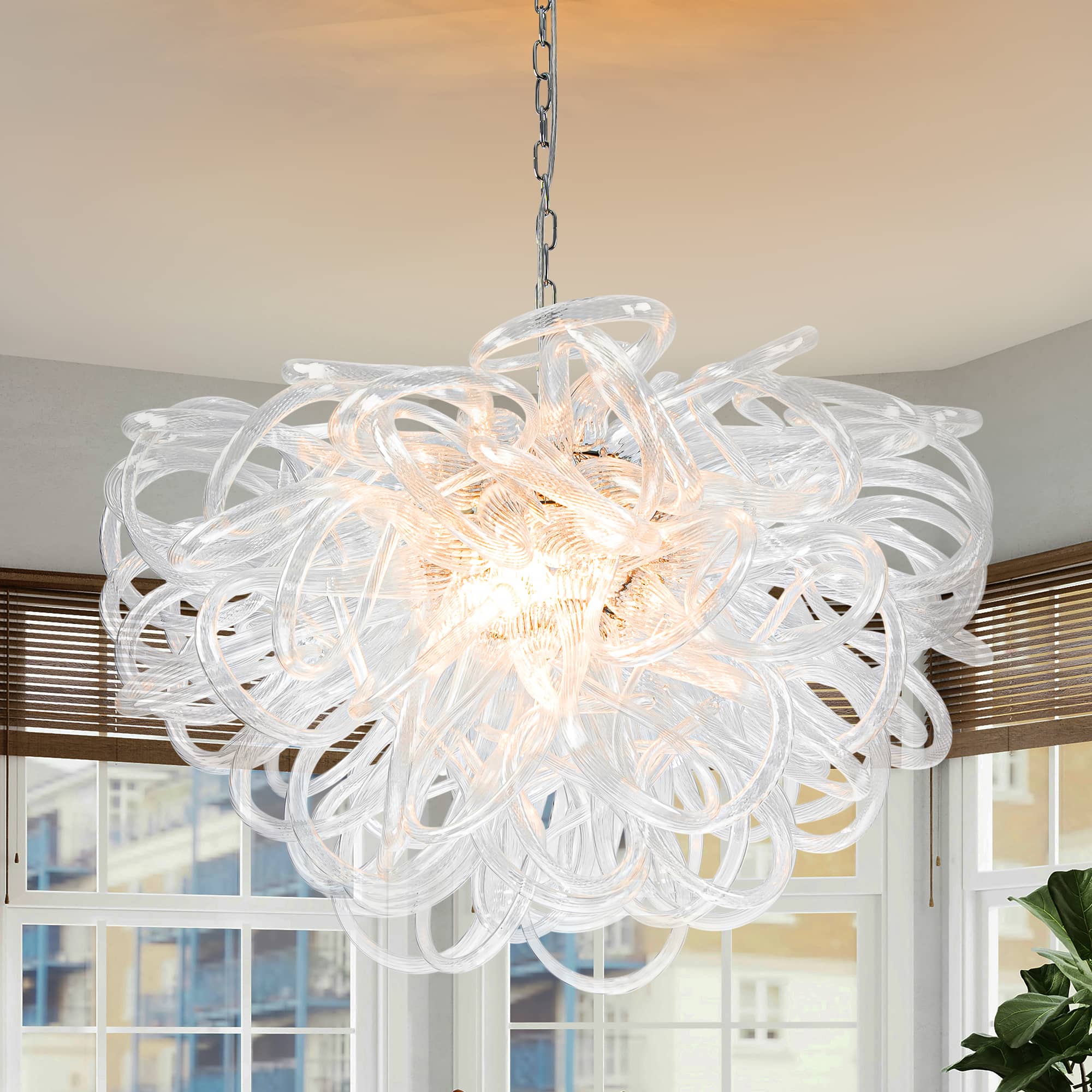 Chihuly Style Luxury Hand Blown Glass Chandelier | Clear Glass Lassos - BeyPan Hauptbild