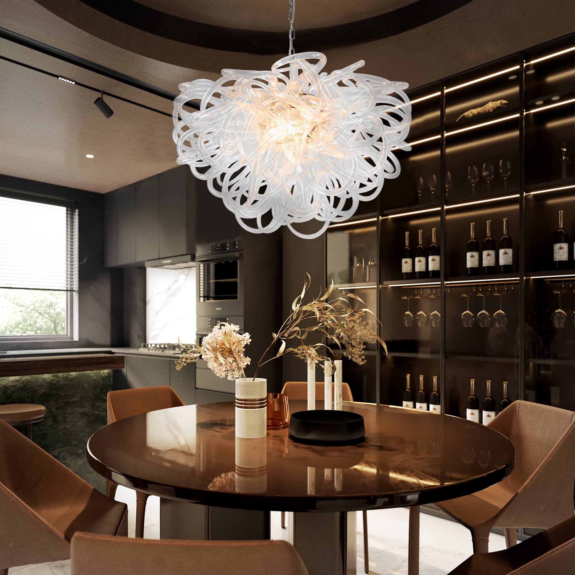 Chihuly Style Luxury Hand Blown Glass Chandelier | Clear Glass Lassos - BeyPan
