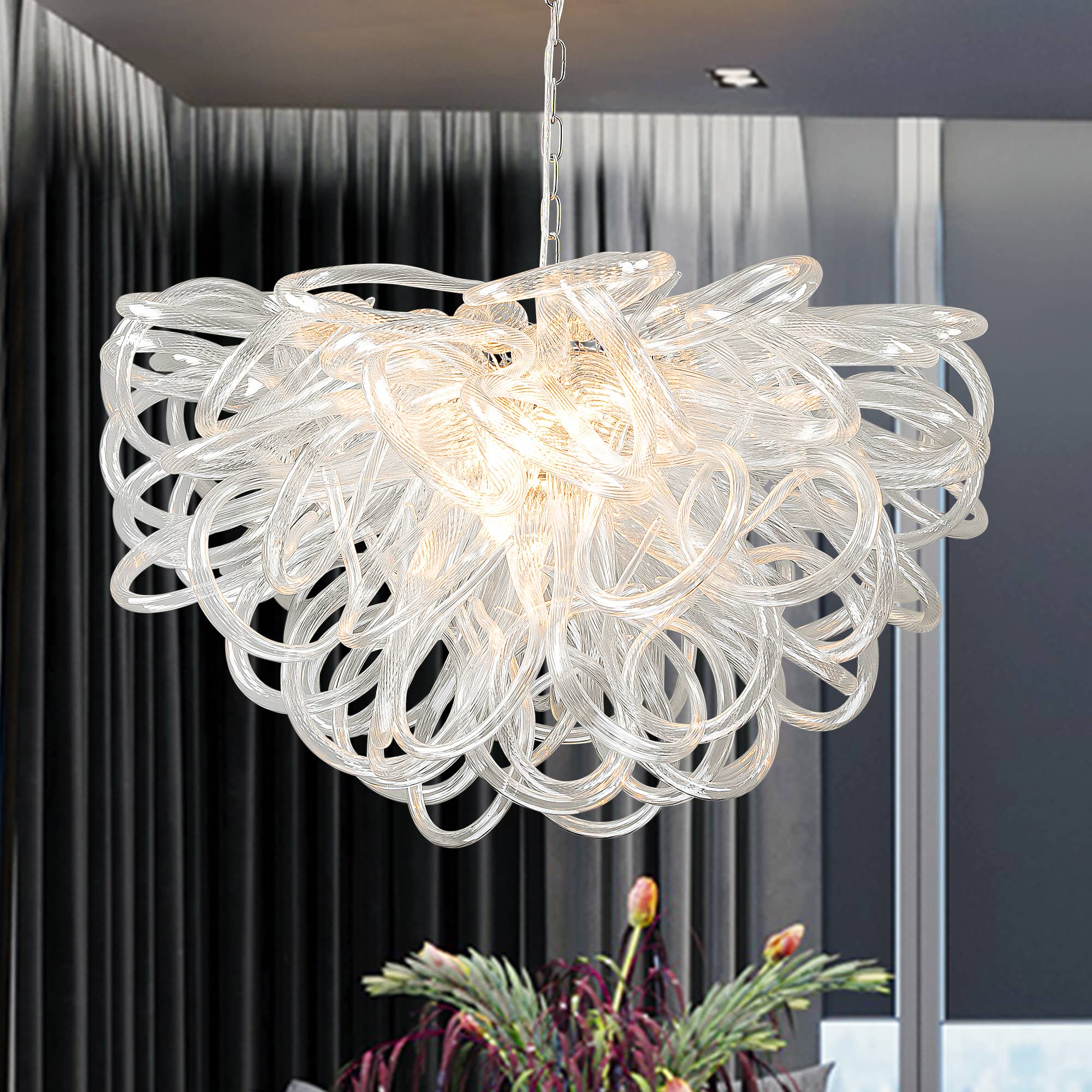 Chihuly Style Luxury Hand Blown Glass Chandelier | Clear Glass Lassos - BeyPan