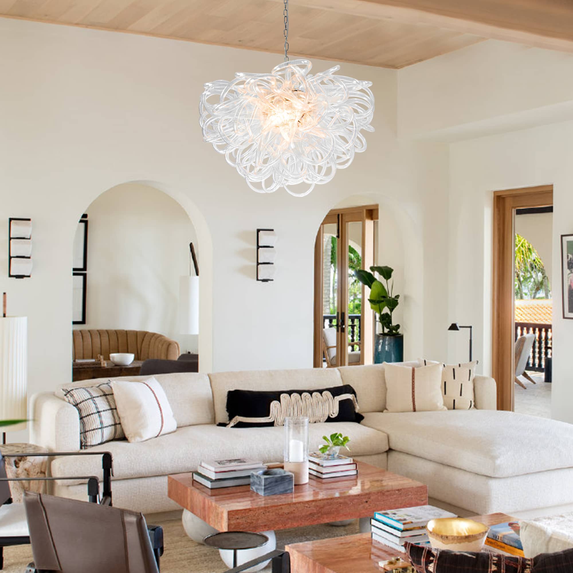 Chihuly Style Luxury Hand Blown Glass Chandelier | Clear Glass Lassos - BeyPan