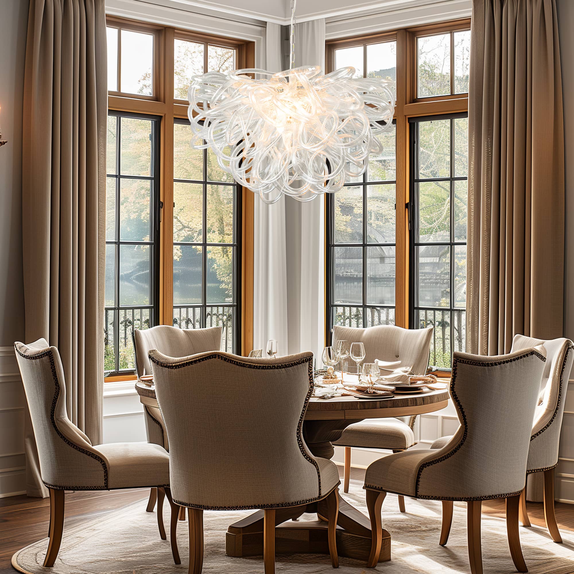 Chihuly Style Luxury Hand Blown Glass Chandelier | Clear Glass Lassos - BeyPan