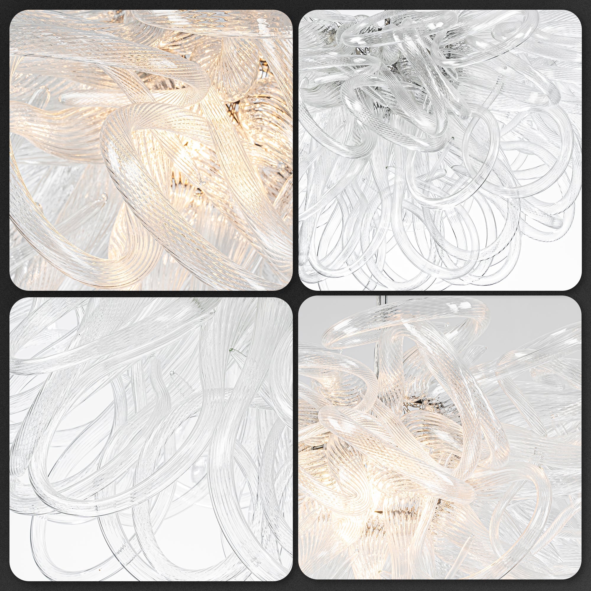 Chihuly Style Luxury Hand Blown Glass Chandelier | Clear Glass Lassos - BeyPan