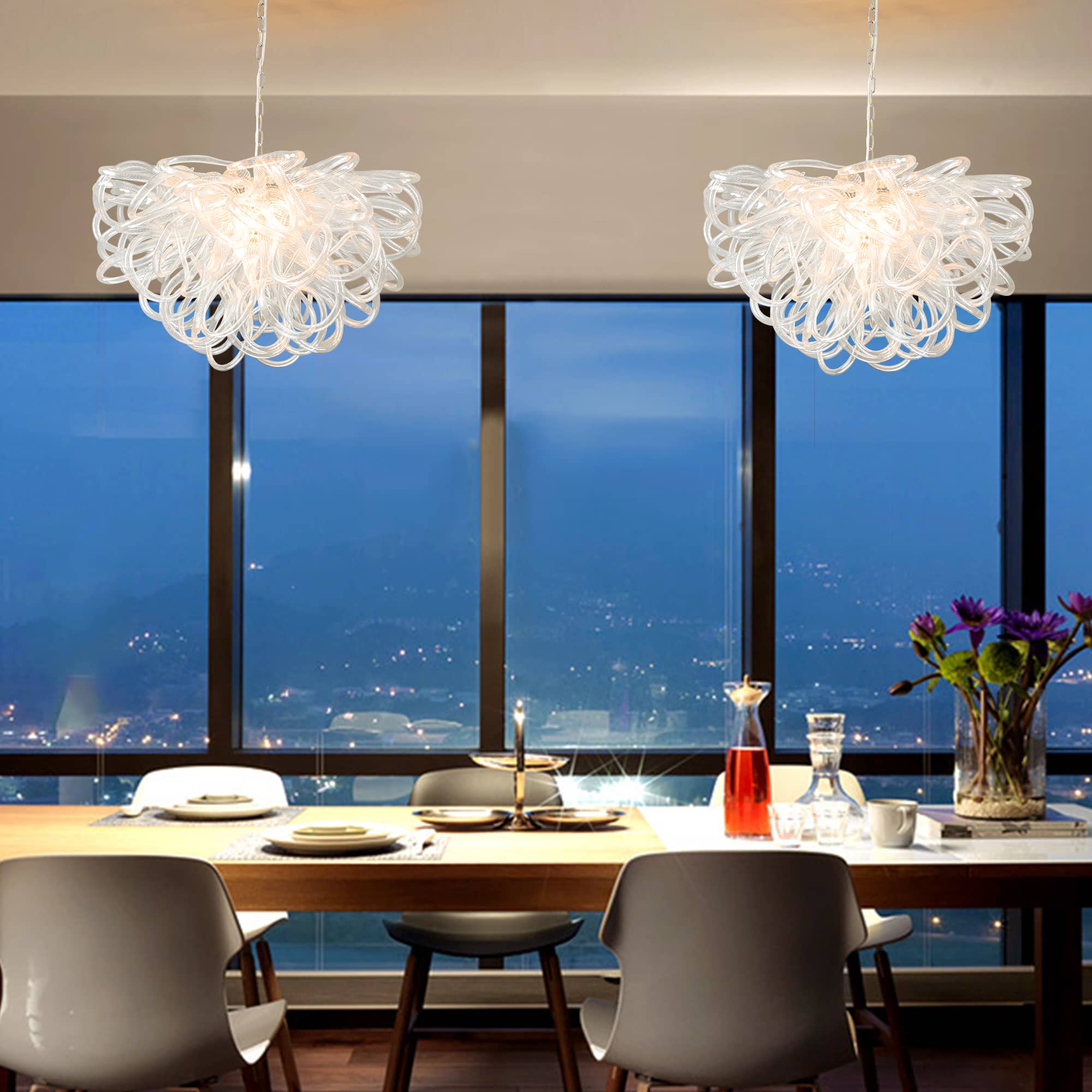 Chihuly Style Luxury Hand Blown Glass Chandelier | Clear Glass Lassos - BeyPan