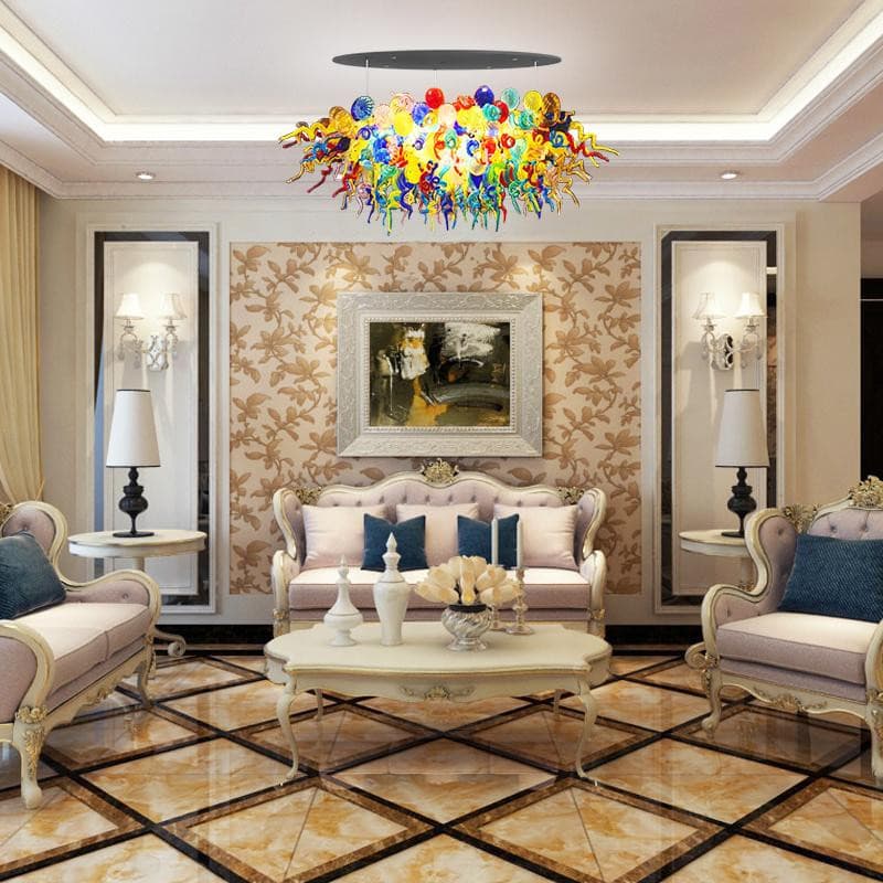 Chihuly Style Multicolor Oval Blown Glass Chandelier – Vibrant Carnival Art Glass Lighting - BeyPan