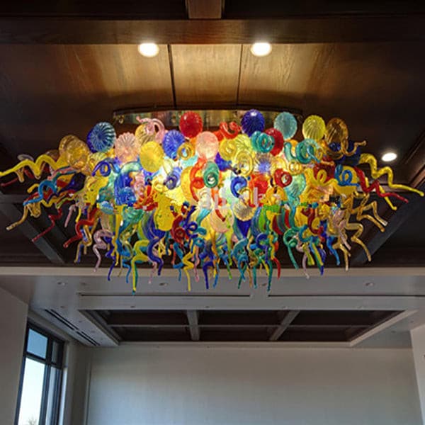 Chihuly Style Multicolor Oval Blown Glass Chandelier – Vibrant Carnival Art Glass Lighting - BeyPan