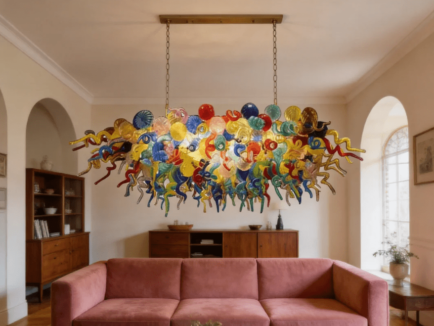 Chihuly Style Multicolor Oval Blown Glass Chandelier – Vibrant Carnival Art Glass Lighting Zweitbild