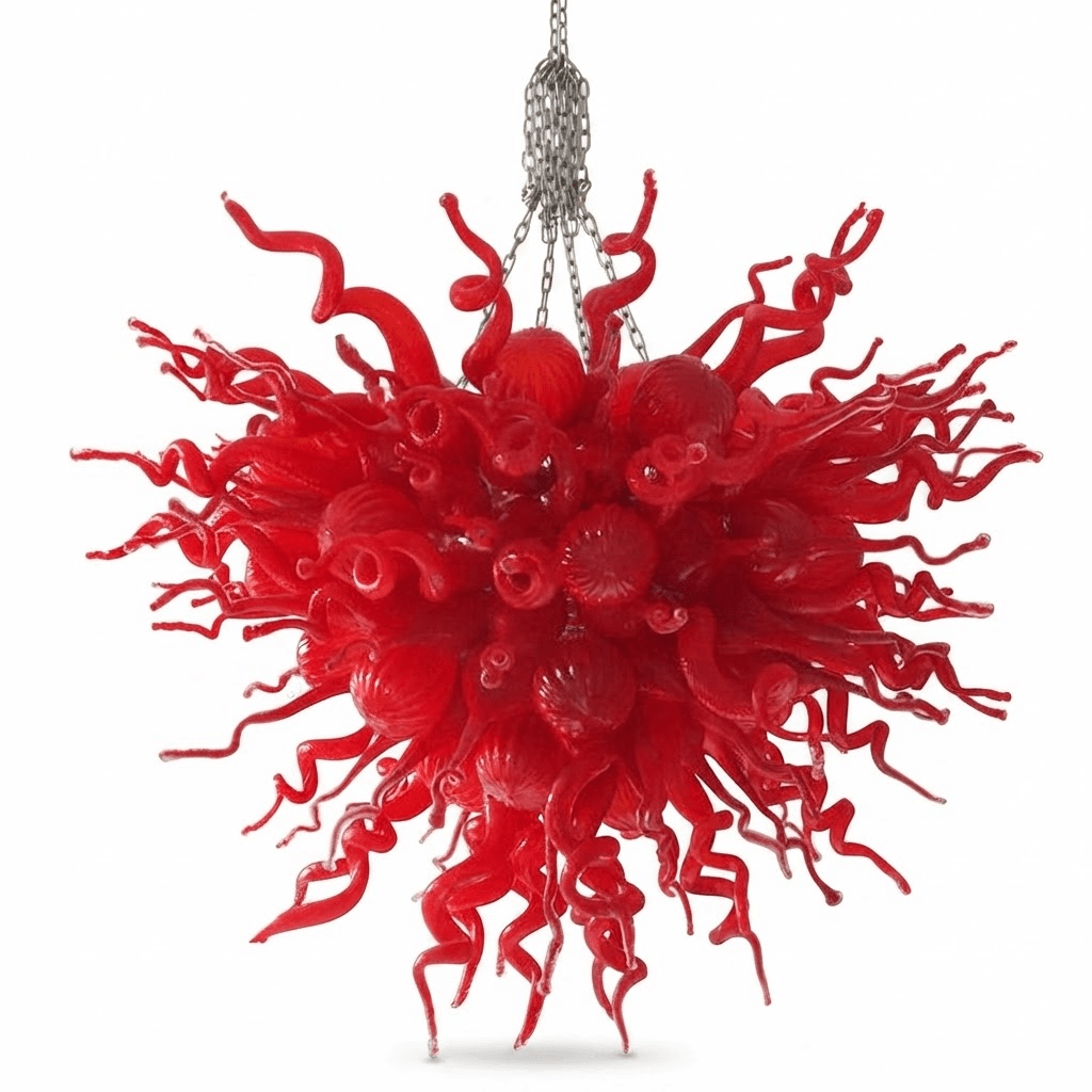 Chihuly Style Red Blown Glass Chandelier – Crimson Bloom Art Glass - BeyPan Hauptbild