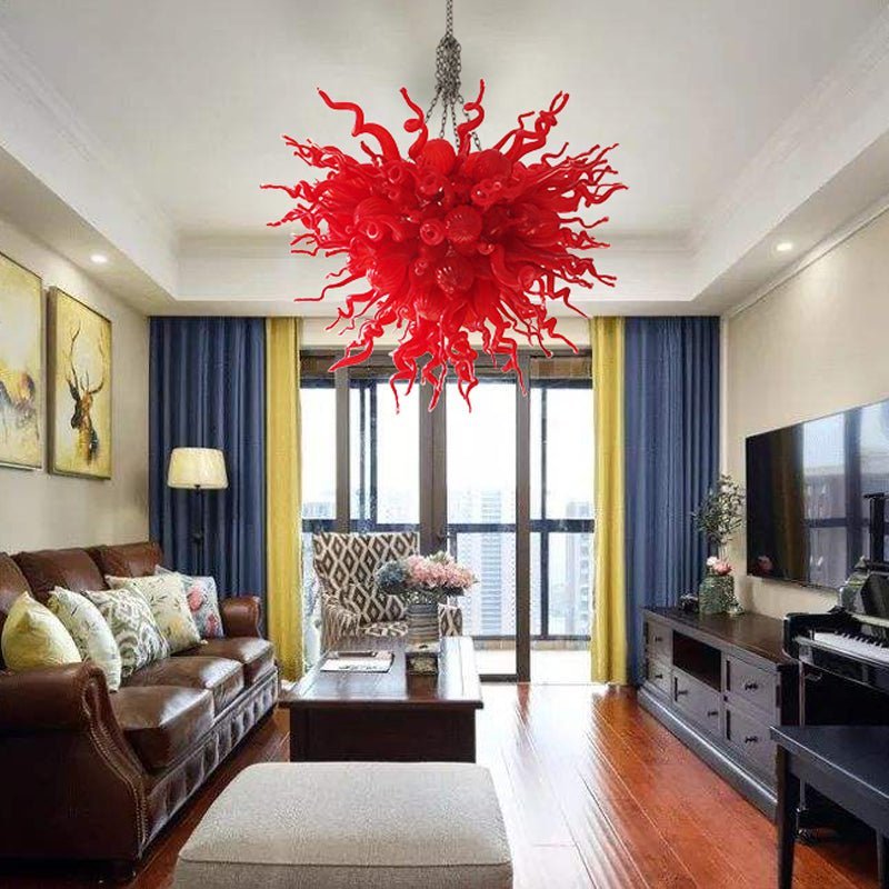 Chihuly Style Red Blown Glass Chandelier – Crimson Bloom Art Glass Zweitbild