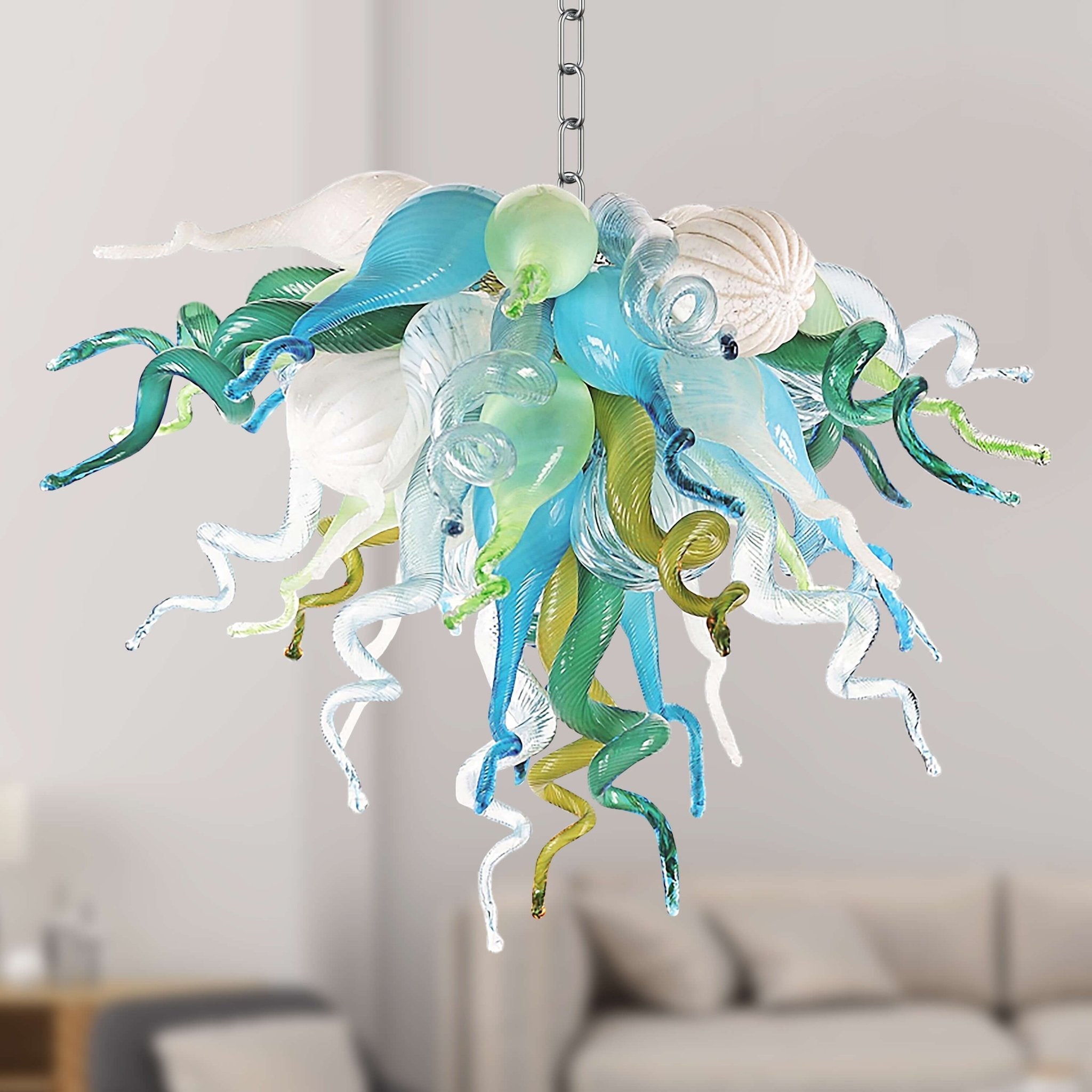 Chihuly Style Tranquil Sea Blown Glass Chandelier – Modern Murano Style Art Glass Zweitbild