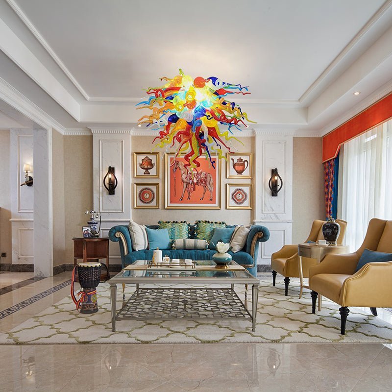 Chromatic Fiesta Murano Style Glass Chandelier - Modern Hand-Blown Multi-Color - BeyPan
