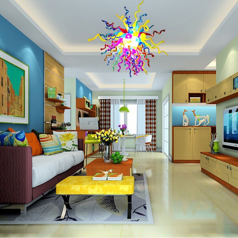 Chromatic Flare Artisan Glass Chandelier - Modern Hand-Blown Multi-Color Zweitbild