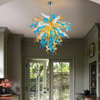 Coastal Elegance Murano Chandelier - Blue and Gold Artistic Lighting - BeyPan