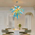 Coastal Elegance Murano Chandelier - Blue and Gold Artistic Lighting - BeyPan