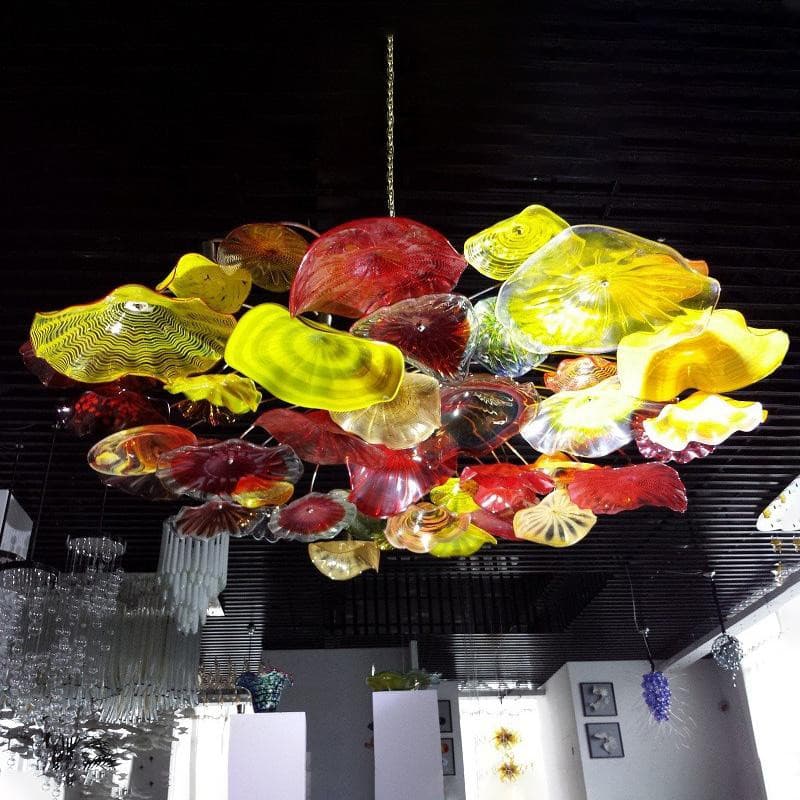 Colorful Blooms Fall Glass Plates Chandelier Lotus Shape - BeyPan