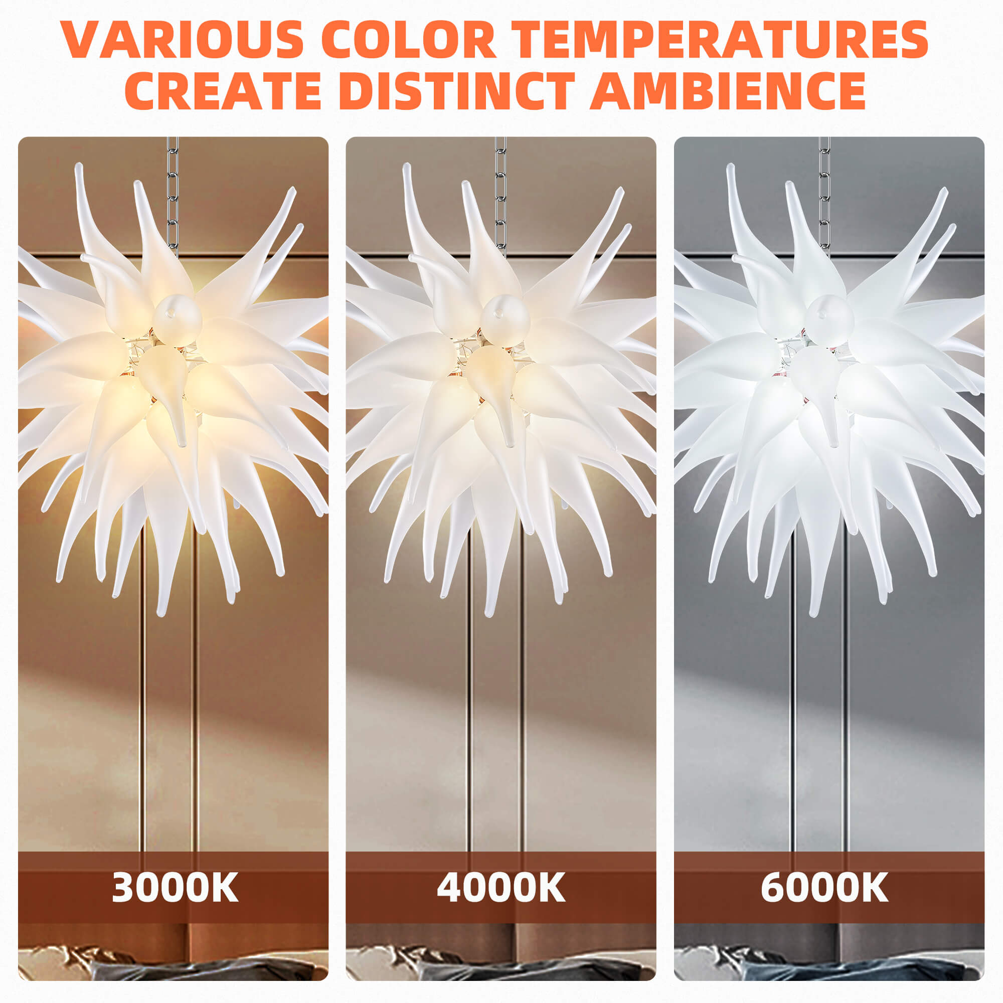 Contemporary Blown Glass Chandelier White Frosted Glass - BeyPan