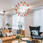 "Coral Mist" Large Sputnik-Style Hand-Blown Glass Chandelier - White with Coral Tips - BeyPan