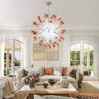 "Coral Mist" Large Sputnik-Style Hand-Blown Glass Chandelier - White with Coral Tips - BeyPan
