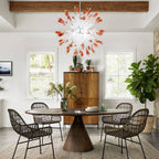 "Coral Mist" Large Sputnik-Style Hand-Blown Glass Chandelier - White with Coral Tips - BeyPan