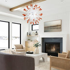 "Coral Mist" Large Sputnik-Style Hand-Blown Glass Chandelier - White with Coral Tips - BeyPan
