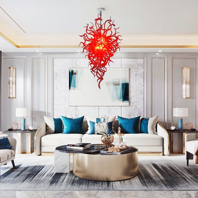 Crimson Firestorm Blown Glass Chandelier - Modern Asymmetrical Flame Zweitbild