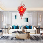 Crimson Firestorm Blown Glass Chandelier - Modern Asymmetrical Flame - BeyPan