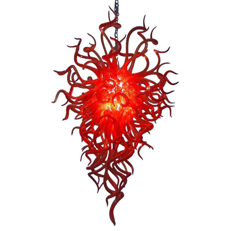 Crimson Firestorm Blown Glass Chandelier - Modern Asymmetrical Flame - BeyPan Hauptbild