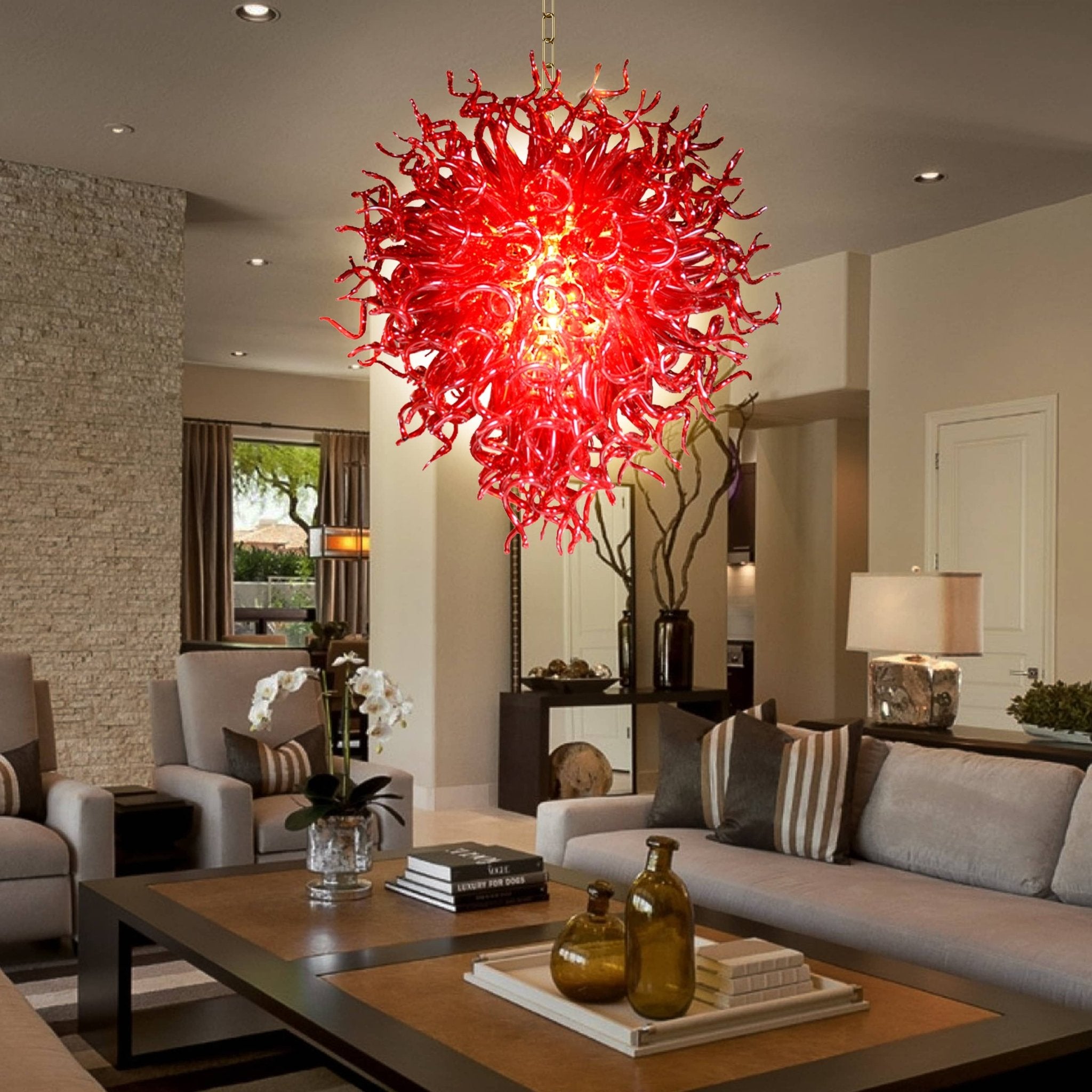 Daring Ruby Red Hand Blown Glass Chandelier - Modern Statement Lighting - BeyPan