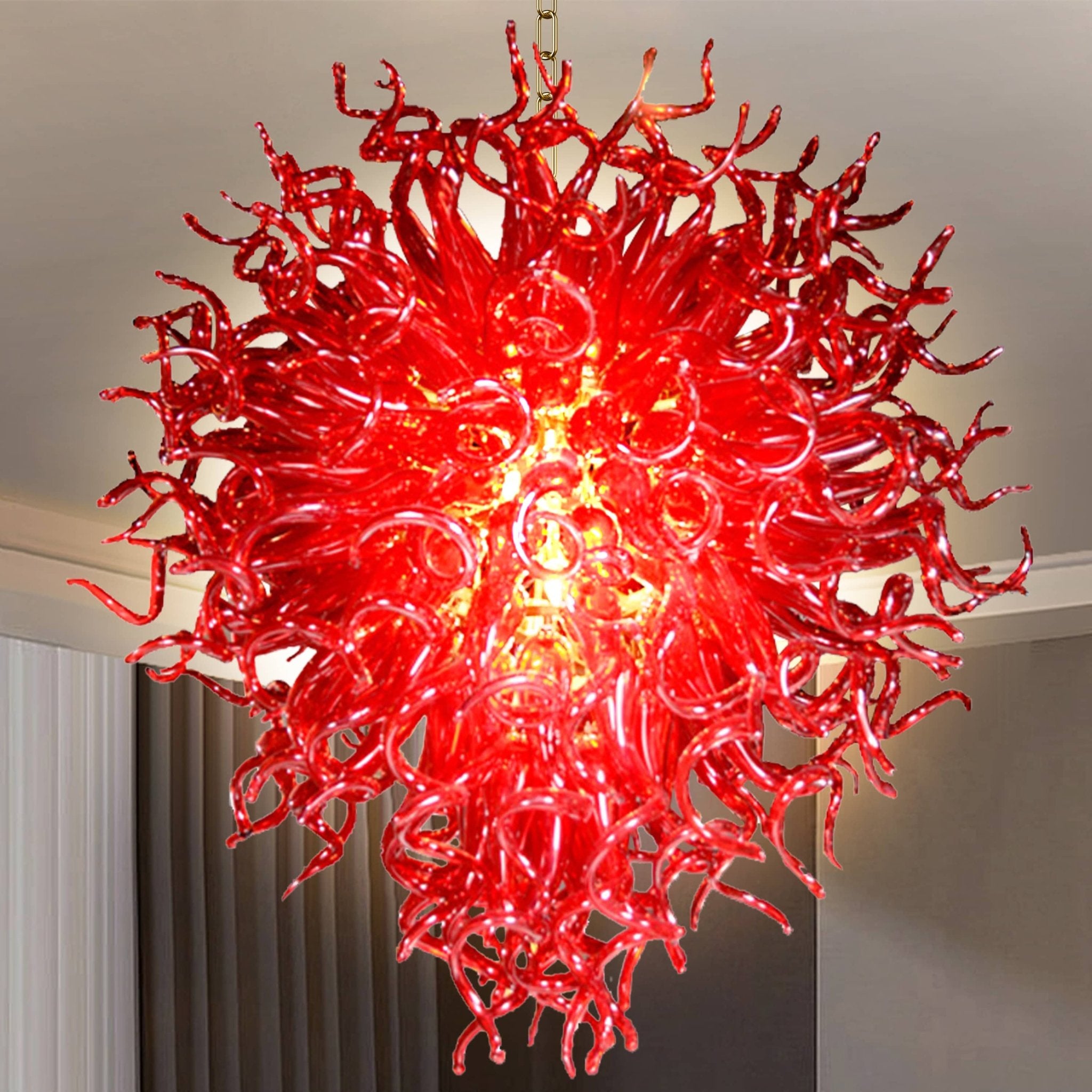 Daring Ruby Red Hand Blown Glass Chandelier - Modern Statement Lighting - BeyPan