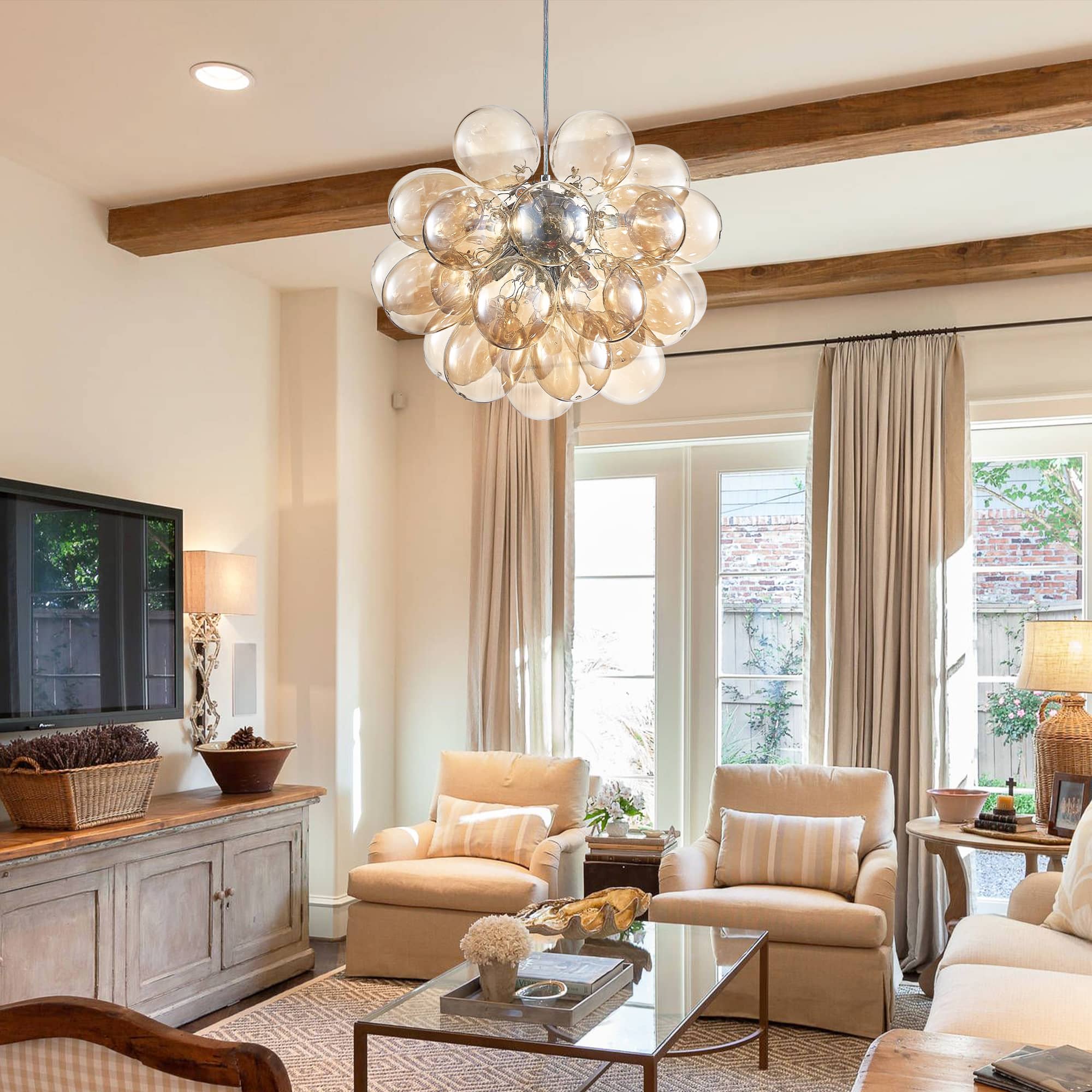 Dark Beige Blown Glass Bubbled Balloon Chandelier Light Brown - BeyPan